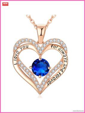 18K Rose Gold Heart Pendant Necklace 5A Cubic Zirconia Birthstone Jewelry Gift